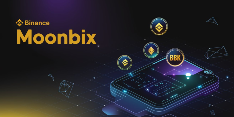 Futuristic gaming scene depicting Binance MOONBIX on Telegram with crypto-themed elements