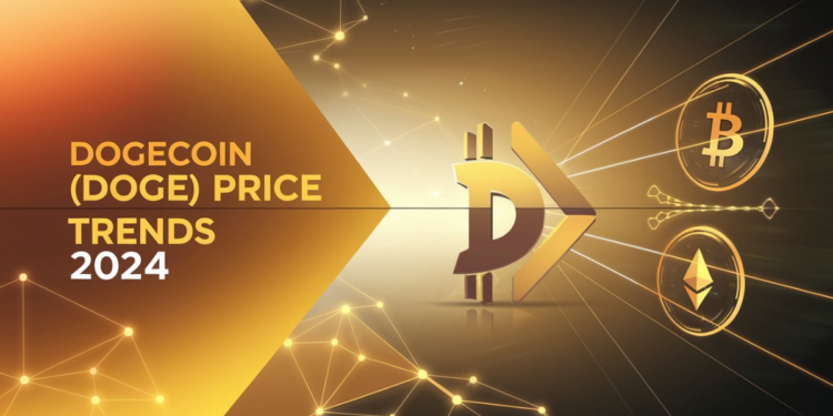 Dogecoin (DOGE) Price Trends 2024 with Bitcoin and Ethereum symbols