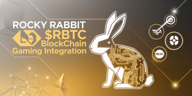 Futuristic Rocky Rabbit $RBTC blockchain gaming integration concept with digital rabbit