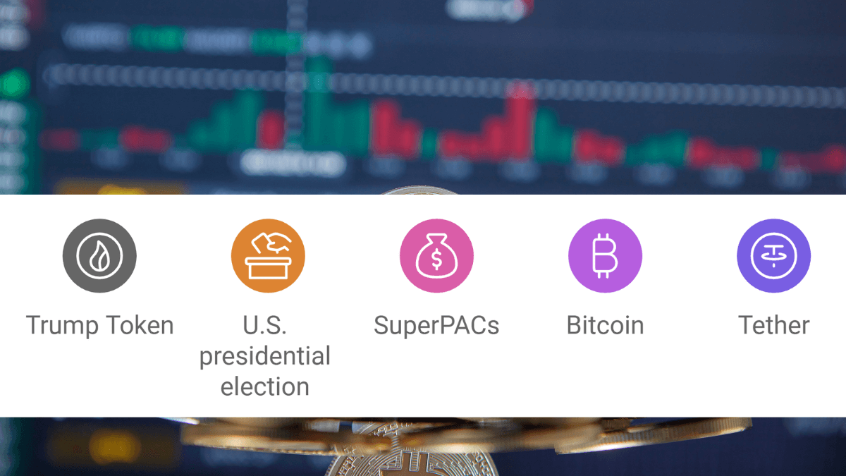 Icons of Trump Token over a financial graph backdrop