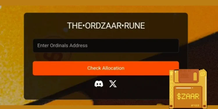 A form for checking ZAAR airdrop allocation using an Ordinals address.